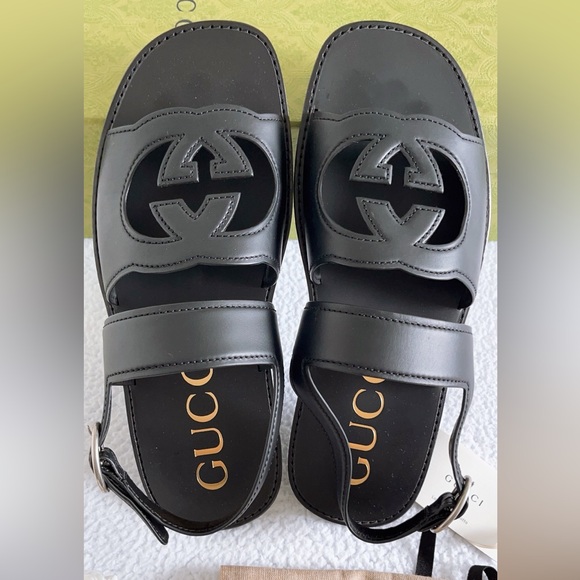 Authentic Gucci Men’s Interlocking G Leather Sandals - Picture 14 of 16